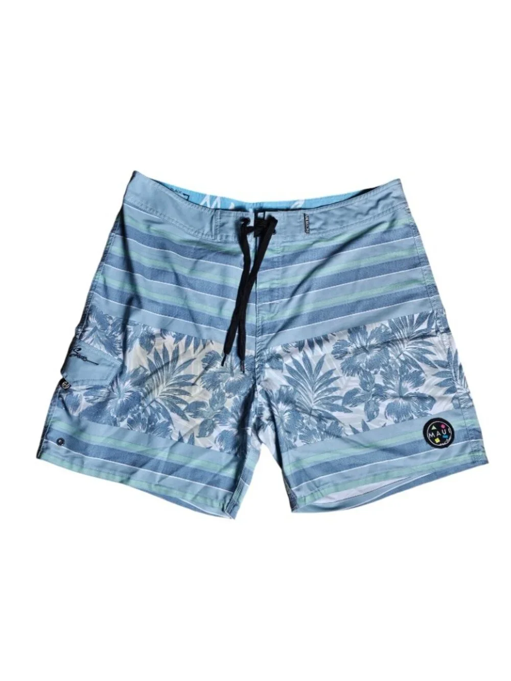 Maui and Sons Mens 4-Way Stretch Boardshorts Size 38 Floral Stripe Swim Trunks